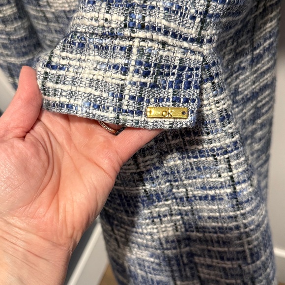 Calvin Klein Tweed Collarless Topper Open Front Jacket & Skirt Set Blue Size 12 - Picture 9 of 16